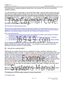 The following is an example systems manual from a low... supplier) company.