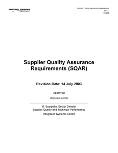 Supplier Quality Assurance Requirements (SQAR) Revision Date: 14 July 2003