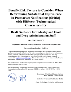 Benefit-Risk Factors to Consider When Determining Substantial Equivalence in Premarket Notifications [510(k)]