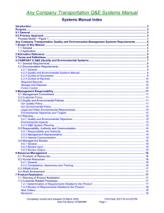 Any Company Transportation Q&amp;E Systems Manual  Systems Manual Index