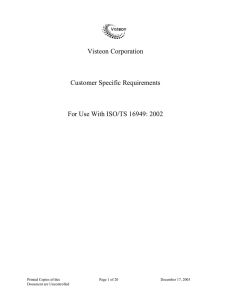 Visteon Corporation Customer Specific Requirements For Use With ISO/TS 16949: 2002