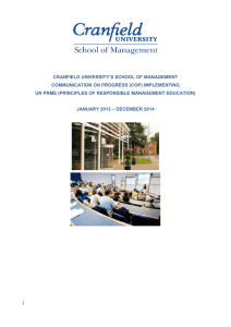 ’S SCHOOL OF MANAGEMENT CRANFIELD UNIVERSITY COMMUNICATION ON PROGRESS (COP) IMPLEMENTING