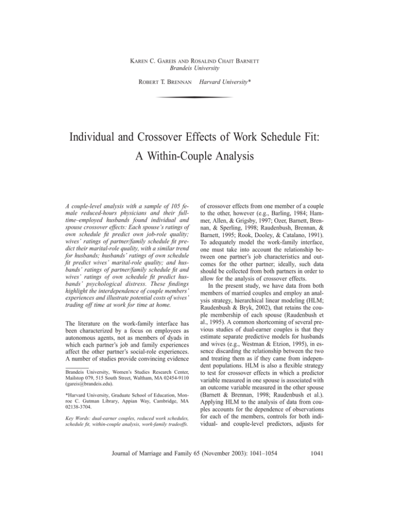 Individual And Crossover Effects Of Work Schedule Fit A Within Couple
