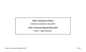 Rider Comparison Packet 2012-13 General Appropriations Bill Article 3 - Higher Education
