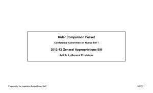 Rider Comparison Packet 2012-13 General Appropriations Bill Article 9 - General Provisions