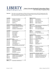 Liberty University Residential Undergraduate Minors 2015-2016 Minor Completion Plans