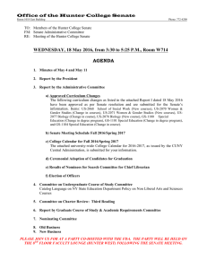 WEDNESDAY, 18 May 2016, from 3:30 to 5:25 P.M., Room... AGENDA  Office of the Hunter College Senate