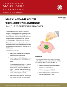 MARYLAND 4-H YOUTH TREASURER’S HANDBOOK