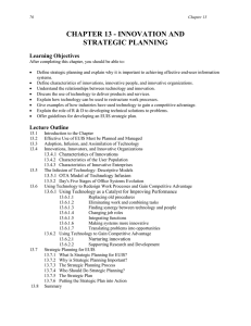 CHAPTER 13 - INNOVATION AND STRATEGIC PLANNING Learning Objectives