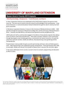 UNIVERSITY OF MARYLAND EXTENSION Queen Anne’s County 2015 Impacts