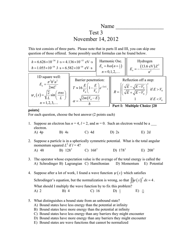 Name Test 3 November 14 12