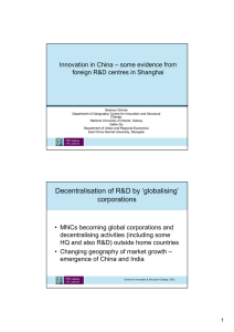 Innovation in China – some evidence from
