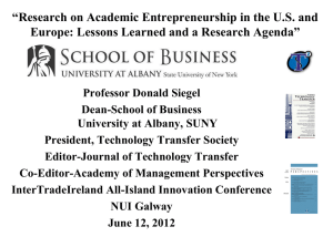 “Research on Academic Entrepreneurship in the U.S. and
