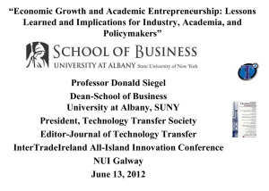 “Economic Growth and Academic Entrepreneurship: Lessons