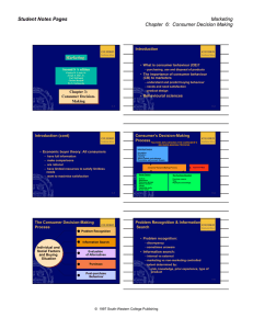 Student Notes Pages Marketing Chapter  6:  Consumer Decision Making Introduction