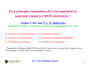 First principles simulations of Li ion migration in Yaojun A. Du