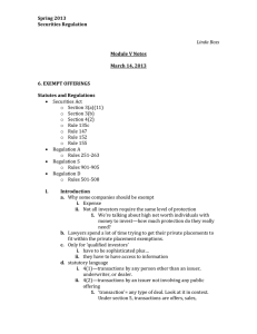 Spring 2013 Securities Regulation  Module V Notes