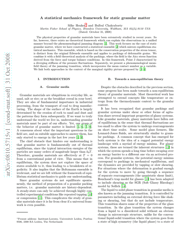 A Statistical Mechanics Framework For Static Granular Matter S And ...