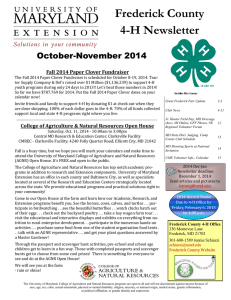 Frederick County 4-H Newsletter October-November 2014 Fall 2014 Paper Clover Fundraiser