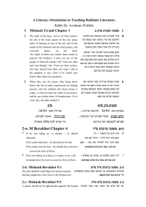 A Literary Orientation to Teaching Rabbinic Literature 1 Mishnah Ta'anit Chapter 1