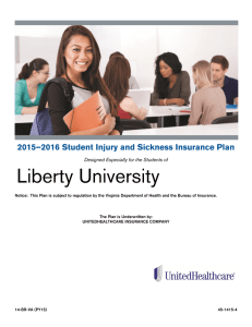 Liberty University  2015–2016 Student Injury and Sickness Insurance Plan