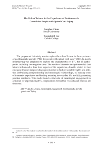 The Role of Leisure in the Experience of Posttraumatic Sanghee Chun