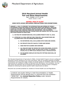 Maryland Department of Agriculture 2016 Maryland Animal Health Fair and Show Requirements