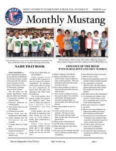 Monthly Mustang WEST UNIVERSITY ELEMENTARY SCHOOL VOL. XVI ISSUE VI MARCH 2016