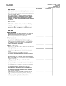 AUDIT PROGRAM PREPARED BY:  Mary Jo Troost EXAMINATION OF: ___________________