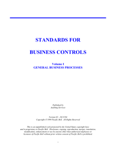 STANDARDS FOR BUSINESS CONTROLS Volume I