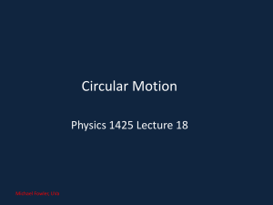 Circular Motion Physics 1425 Lecture 18 Michael Fowler, UVa