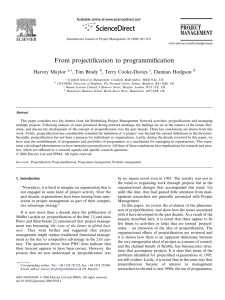 From projectiﬁcation to programmiﬁcation Harvey Maylor , Tim Brady , Terry Cooke-Davies