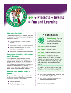 4-H + Projects + Events = Fun and Learning 4-H at a Glance