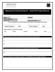 Maryland 4-H Animal Science – Small Pet Project Record