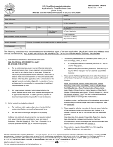U.S. Small Business Administration Application for Small Business Loan (Short Form)