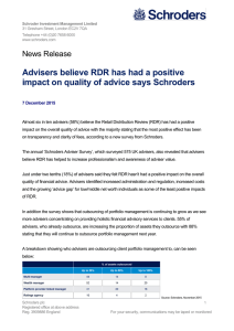 Advisers believe RDR has had a positive News Release