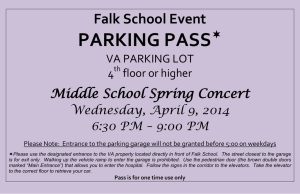 PARKING PASS  Falk School Event Middle School Spring Concert