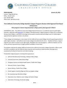 First California Community College Bachelor’s Degree Programs Receive Initial Approval... of Governors