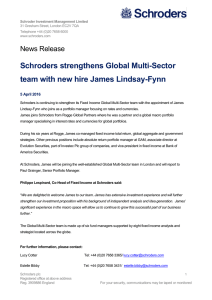 Schroders strengthens Global Multi-Sector team with new hire James Lindsay-Fynn News Release