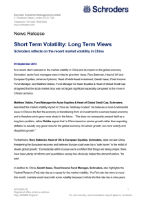 Short Term Volatility: Long Term Views News Release