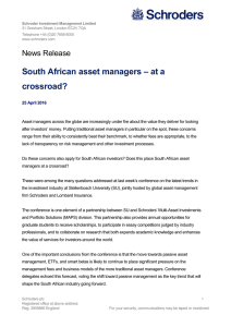 – at a South African asset managers crossroad? News Release