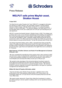 WELPUT sells prime Mayfair asset, Stratton House Press Release