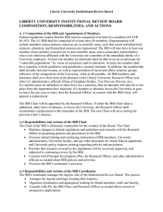 LIBERTY UNIVERSITY INSTITUTIONAL REVIEW BOARD COMPOSITION, RESPONSIBILITIES, AND ACTIONS