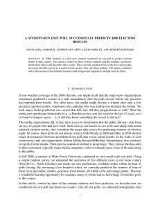 A STUDENT-RUN EXIT POLL SUCCESSFULLY PREDICTS 2008 ELECTION RESULTS