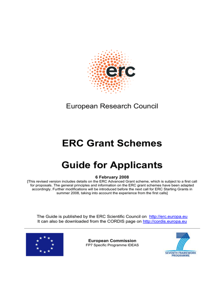 ERC Grant Schemes Guide for Applicants European Research Council