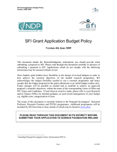 SFI Grant Application Budget Policy  Version 4th June 2009