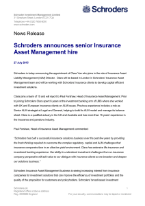 Schroders announces senior Insurance Asset Management hire News Release