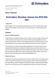 ’ Brookes shares his 2016 ISA Schroders tips News Release