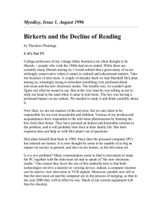 Birkerts and the Decline of Reading Myodicy, Issue 1, August 1996