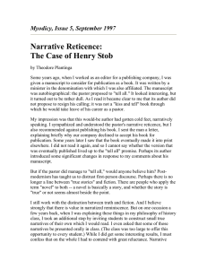 Narrative Reticence: The Case of Henry Stob Myodicy, Issue 5, September 1997